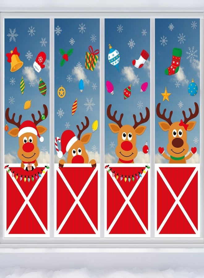 ojustbeok Christmas Deer Large Size Window Clings Decorations Reindeer Stable Window Decal Christmas Elk Winter Snowflake Reusable DIY Static Wall Door Sticker for Xmas Holiday Party Home Classroom Office Decor - Image 1
